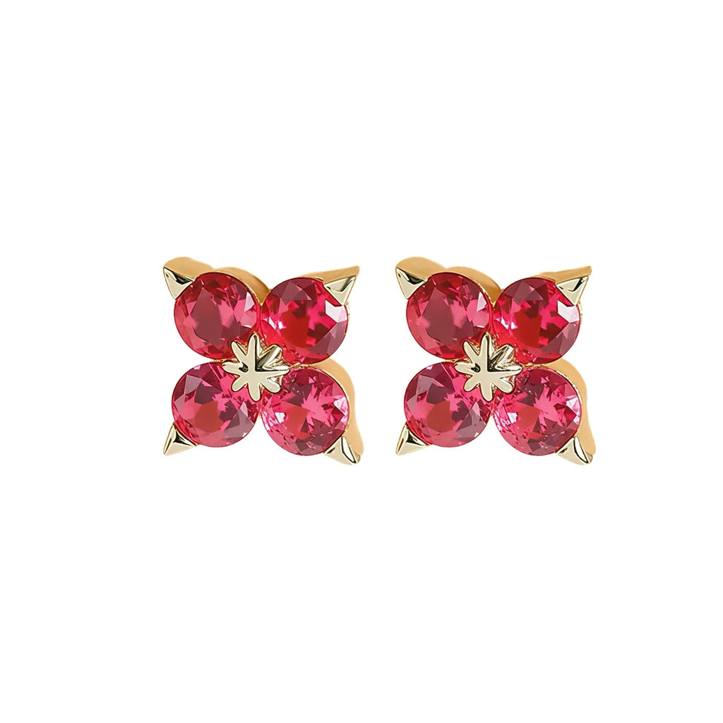 Boucles d'oreilles trèfle rubis - Aura Rouge