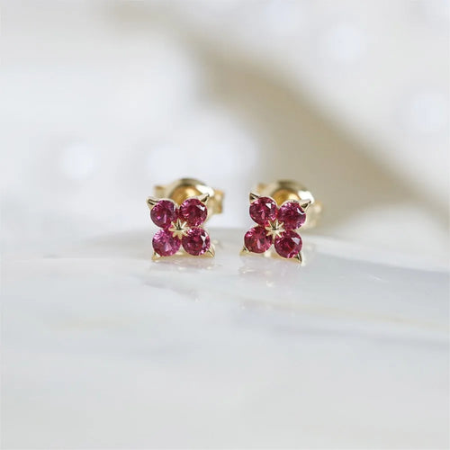 Boucles d'oreilles trèfle rubis - Aura Rouge